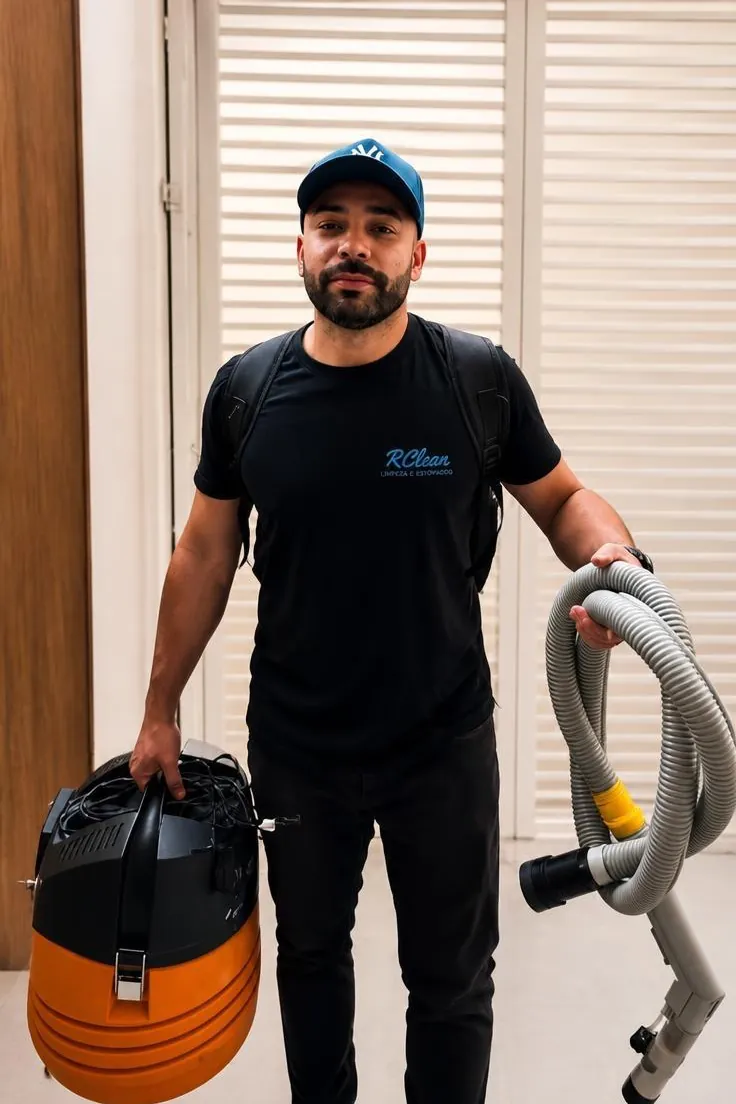 Profissional da RClean com o equipamento de higienização